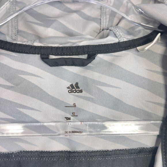 ADIDAS Womens XL Gray Striped Hooded Windbreaker Athletic Full Zip Pockets - Picture 5 of 13